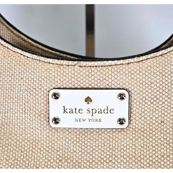 NWOT Kate Spade Women's Beige Canvas White Leather Vanston Dylan Burlap Bag 2252 - Picture 9 of 13